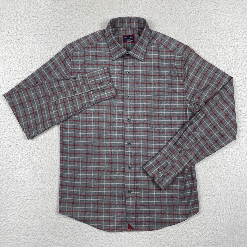 UNTUCKit Button Down Shirt Mens Small Grey Gunther Plaid Slim Business Casual